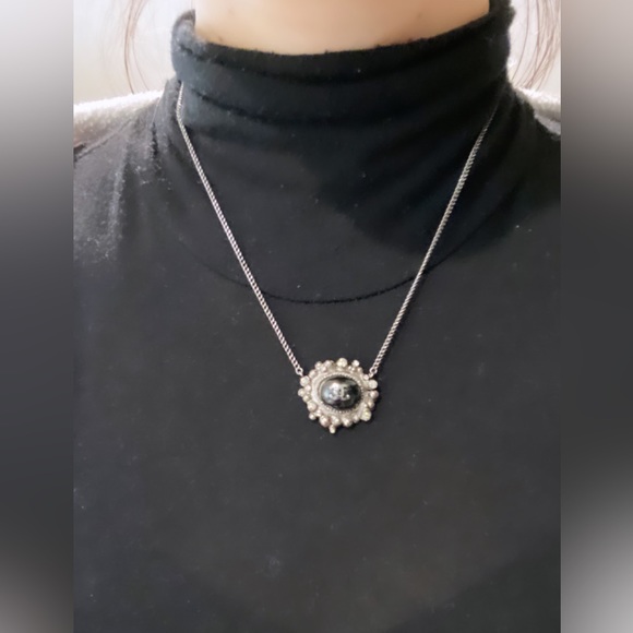 CHANEL vintage black logo necklace